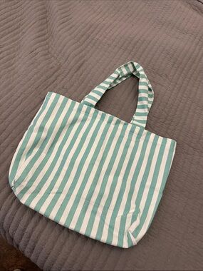 Shade & Shore Mint and White Striped Canvas Tote